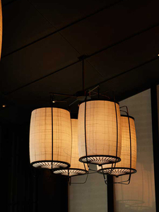 Aman Kyoto禅意装饰定制鸟笼布艺组合灯笼新中式设计师布罩吊灯