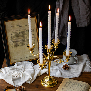 中古高级感复古风法式蜡烛家用三头五头烛台桌面装饰家居客厅摆件