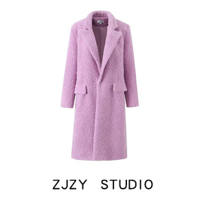 ZR 欧美风 ZA女装 法式小众 粉色羊绒圈保暖宽松开衫长款大衣外套