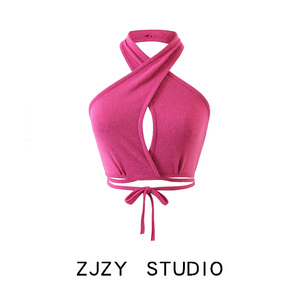 ZR 欧美风 ZA女装 新款 法式小众 挂脖露背性感 短款显瘦露脐上衣
