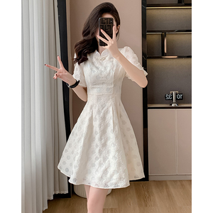 夏季新中式女装改良旗袍白色连衣裙2024新款女春秋设计感短裙春季