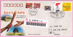 2008年北京奥运会火炬传递济南站首日挂号实寄邮简