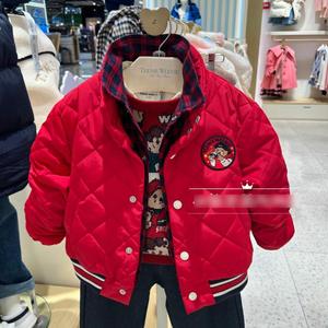 现货小熊童装23春款男童红色假两件压格棉服棒球服TKJP231101K