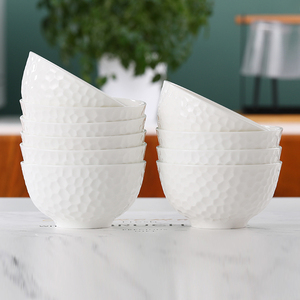 唐山骨瓷纯白浮雕高尔夫吃饭碗家用组合简约创意欧式陶瓷面碗套装