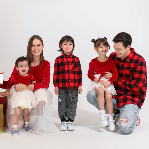 圣诞家庭亲子装连衣裙红黑格子衬衫Christmas Family全家三四口装