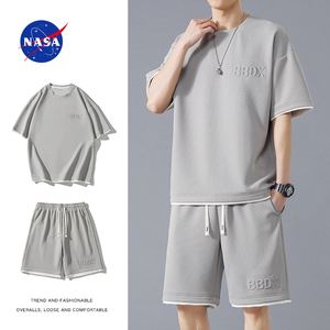 NASA夏季休闲运动套装男士2024新款夏装短袖短裤穿搭配一整套衣服