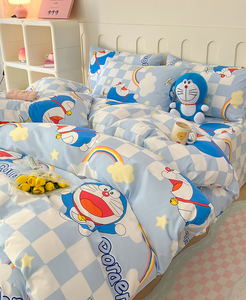 哆啦A梦卡通纯棉床上用品四件套叮当猫全棉儿童床单被套宿舍三件4