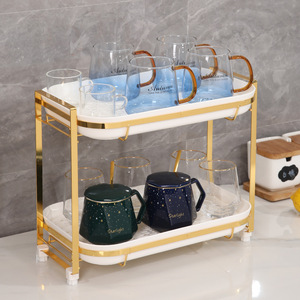 金色厨房置物架杯子收纳置物架桌面双层马克杯茶杯具玻璃杯水杯架