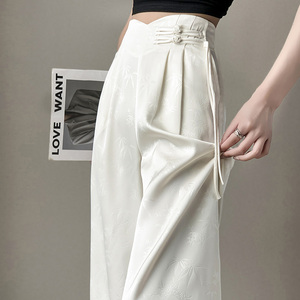 新中式轻国风西装裤女春夏季设计高级感垂感盘扣高腰直筒阔腿裤子