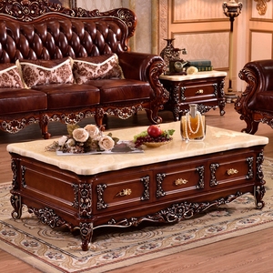 欧式大理石茶几实木家用客厅大小户型电视柜沙发组合橡木雕花整装