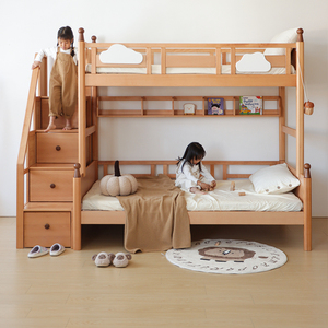 小乔造木实木梯柜梯高低床榉木儿童上下床子母床男女孩储物多功能