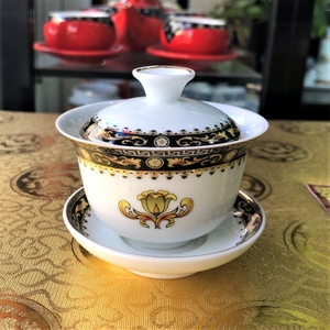 雅诚窑 旅行茶具陶瓷盖碗单个茶碗小号100毫升闻香杯三才盖碗二杯