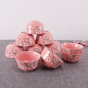 陶瓷碗日式餐具家用雪花瓷釉下彩简约可爱吃饭碗米饭碗面碗10个装