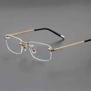 德国原单纯钛无框眼镜架商务超轻配近视眼镜框金中大脸男MB0132O