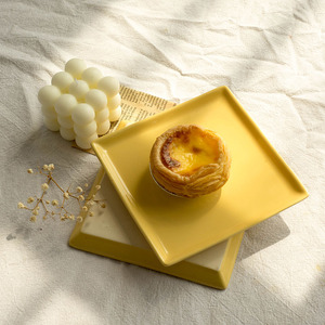 韩式鹅黄色方形盘莫兰迪ins风意面盘陶瓷汤盘西餐甜品盘 微瑕疵