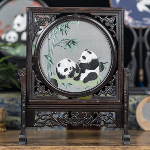 中国特产送老外成都特色礼物蜀绣手工刺绣摆件大熊猫国风纪念礼品