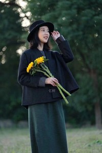 【亿树】SONGYI冬新款 羊毛混纺铺棉叉领新中式简洁设计短外套