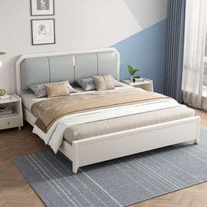 美式实木床白色软包主卧室1.5x1.9米1.35现代简约轻奢双人大床1.8