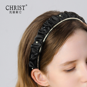 CHRIST/克丽斯汀手工简约质感珍珠宽发箍气质布艺发卡头箍头饰女