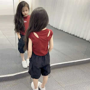 女童背心套装2024夏季新款童装女孩炸街洋气时髦工装裤T恤两件套