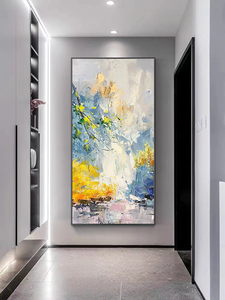 纯手绘油画现代轻奢入户玄关装饰画走廊过道壁画大幅抽象风景挂画