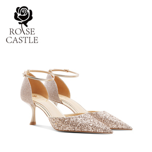 闪耀星河rosecastle婚鞋女新娘鞋金色水晶礼服鞋夏季宴会高跟凉鞋