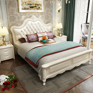 欧式实木床双人1.8米白色现代简约储物床1.5米美式婚床卧室公主床