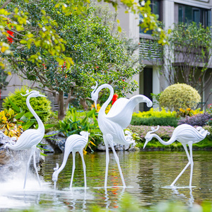 抽象仙鹤摆件园林景观玻璃钢动物雕塑户外别墅庭院鱼池造景装饰品
