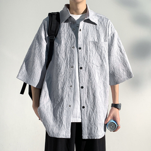 新中式半袖衬衫男士夏季2024新款高级感痞帅国风潮牌短袖衬衣外套