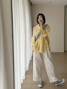 气质黄色衬衫女上衣2024新款韩版长袖全棉休闲叠穿高级感轻奢衬衣