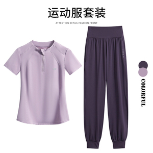 网红爆款跑步运动服套装女春夏锻炼服短袖宽松显瘦跳操健身出汗服