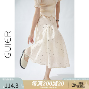 「GUIER」波点半身裙长款女夏季2024新款法式拼接休闲高腰a字裙