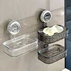 吸盘肥皂盒壁挂式免打孔家用高档沥水浴室墙上双层新款香皂置物架