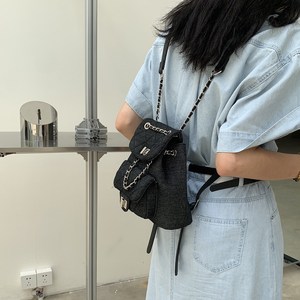 香港fon&ck双肩背包女2024新款牛仔布菱格链条小背包大容量手提包