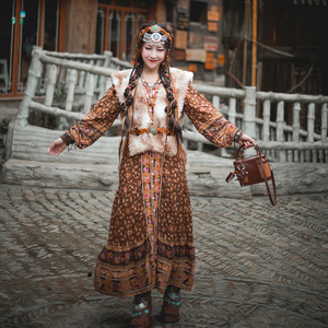 麋鹿 扎染羊羔毛卷毛背心马甲民族风藏服藏装西藏写真藏袍原创女