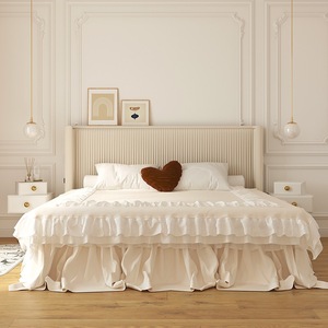 轻奢皱褶丝绒布艺床法式复古百褶床北欧科技布箱体床高靠背主卧床