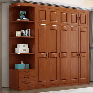 中式实木衣柜三四五六门卧室储物木质转角衣橱3456门安装经济型