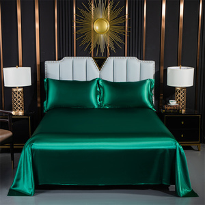 轻奢风真丝床单单件夏季天丝墨绿色被单高档冰丝床上三件套可定制