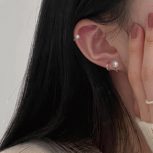 小巧珍珠耳骨耳扣s925纯银耳环 简约防过敏耳圈女 个性迷你耳坠
