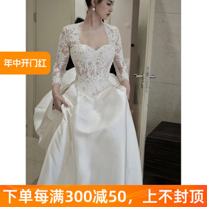 长袖蕾丝主婚纱2022新款新娘韩式简约出门轻纱高级迎宾礼服大拖尾