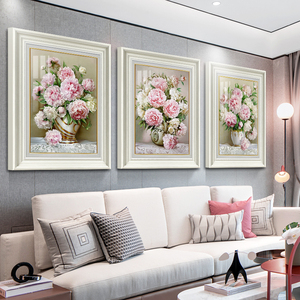 客厅轻奢装饰画现代简欧沙发背景墙画餐厅玄关美式花卉壁画三联画