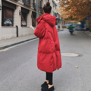 高级设计感红色羽绒棉服女冬中长款棉袄2023年新款爆款棉衣厚外套