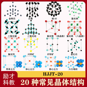 HJJT-20件套 晶体结构模型氟化钙硫化锌金红石氯化钠碳60金刚石二