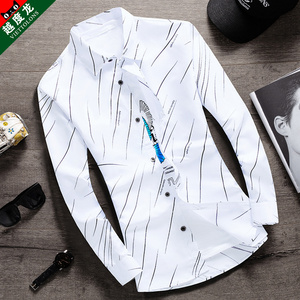 秋冬白色长袖衬衫男士韩版修身寸衫日系休闲高级感衬衣青少年外套