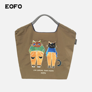 EOFO环保袋情侣猫文艺购物袋大容量简约百搭手提创意潮酷通勤女包