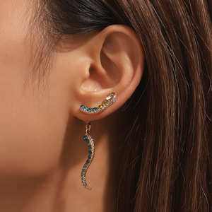 欧美个性夸张耳环复古十二生肖蛇形彩钻耳钉时尚动物合金穿刺耳环