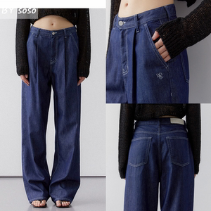 折！W.CIELO韩国代购 设计师品牌 23秋 深蓝色宽松显瘦阔腿牛仔裤