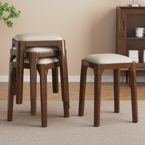 实木凳子家用可叠放软包板凳客厅木头矮凳简约现代小方凳餐桌椅子