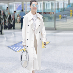 白色风衣女中长款2024春季韩版西装领双排扣显瘦高端时尚气质外套