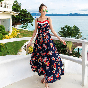 巴厘岛海边渡假吊带沙滩裙女夏波西米亚露背性感长裙泰国海滩裙仙